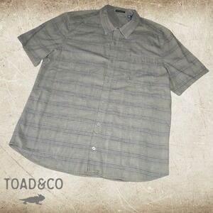 Toad&Co Hardscape SS Shirt Mens Striped Organic Cotton Green Gray XL